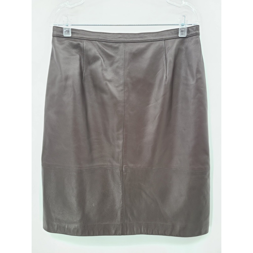 Y2K‎ Vtg Talbots Dark Brown Genuine Leather Skirt 12 Petite Classic Pencil Women